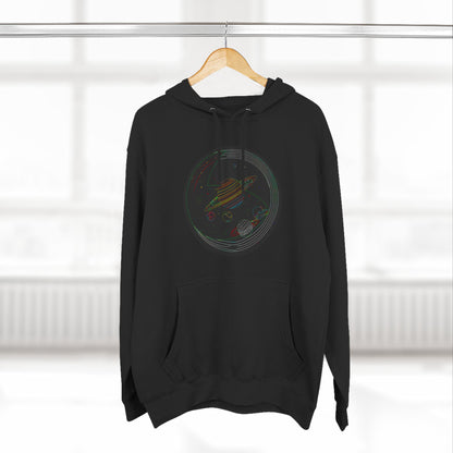 Cosmic Fleece Hoodie with Planet Design, Perfect for Space Lovers, Warm and Stylish, Great for Gifts, Casual Wear, Science-Themed Apparel