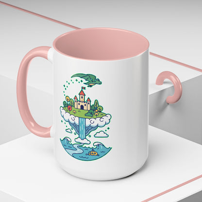 Floating Castle Dragon - Magical Fantasy Island - Color Accent Mug