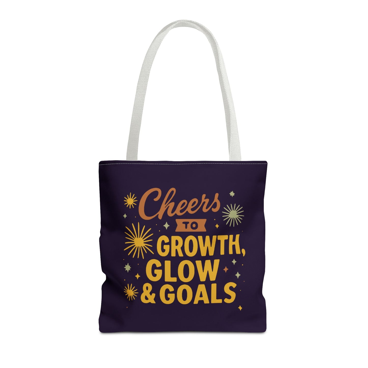 Cheers to Growth Tote Bag, Motivational Gift for Goals, Daily Use, Eco-Friendly Shopping, Inspirational Quotes, New Year's Vibes
