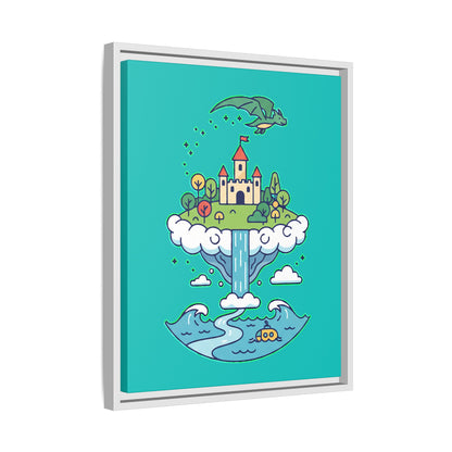 Floating Castle Dragon - Magical Fantasy Island - Framed Canvas