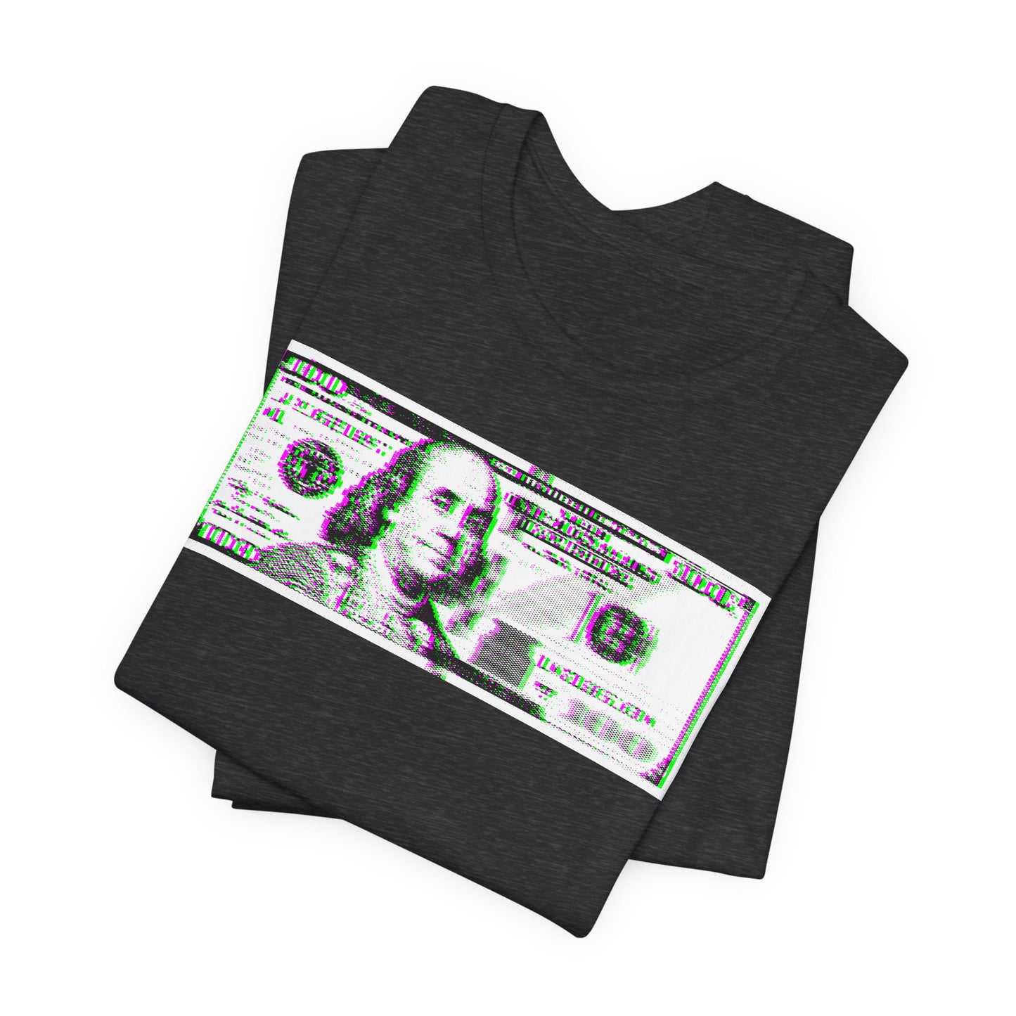 100 Dollars Bill - Green/Magenta Glitch - T-Shirt