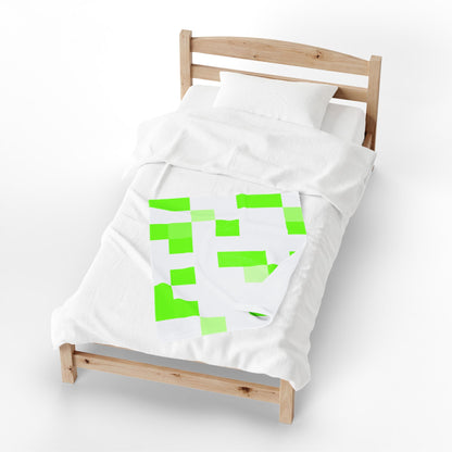 Lime Green Pixel Grid - Plush Blanket