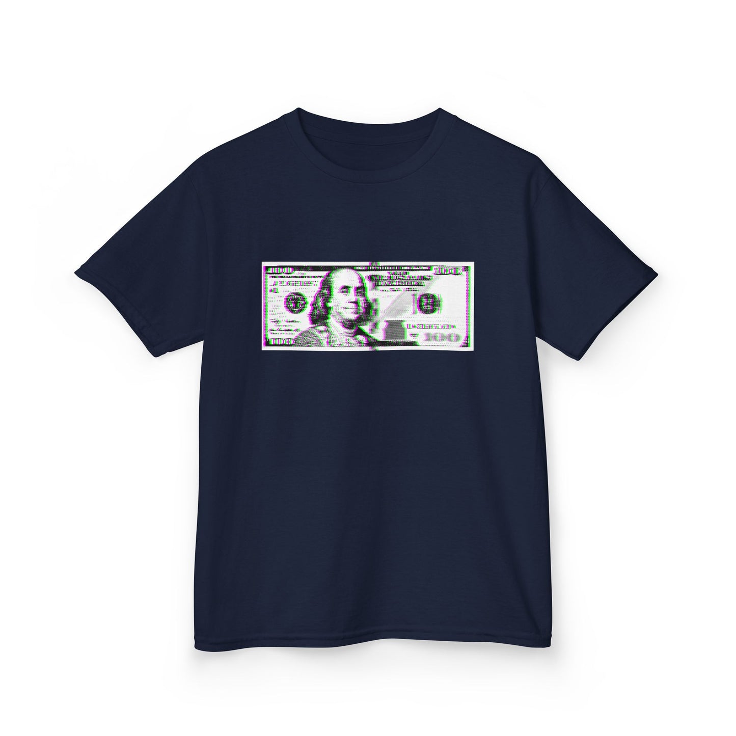100 Dollars Bill - Green/Magenta Glitch - Kids Tee