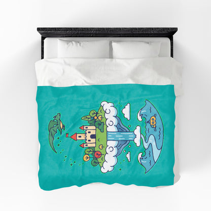 Floating Castle Dragon - Magical Fantasy Island - Plush Blanket