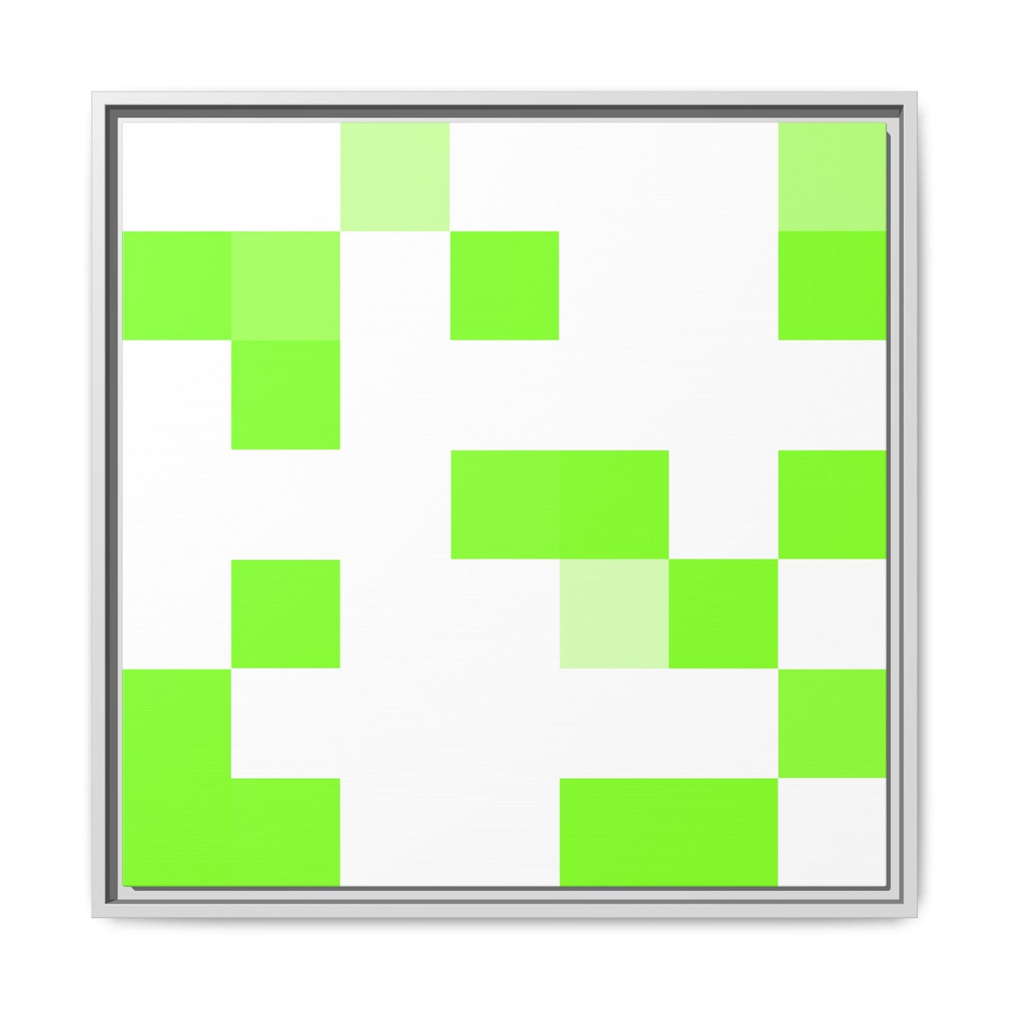 Lime Green Pixel Grid - Framed Canvas