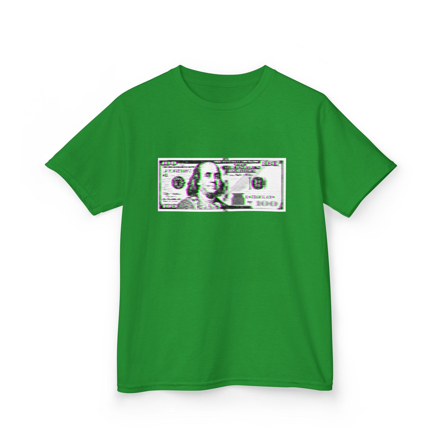 100 Dollars Bill - Green/Magenta Glitch - Kids Tee