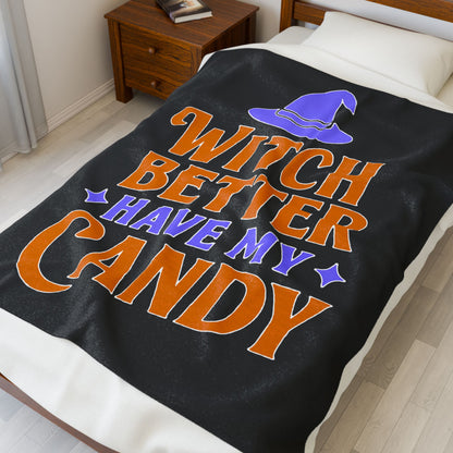 Halloween Velveteen Plush Blanket - Cozy Witch-Inspired Throw, Perfect for Fall Décor, Spooky Season, Trick or Treat, Gift for Her