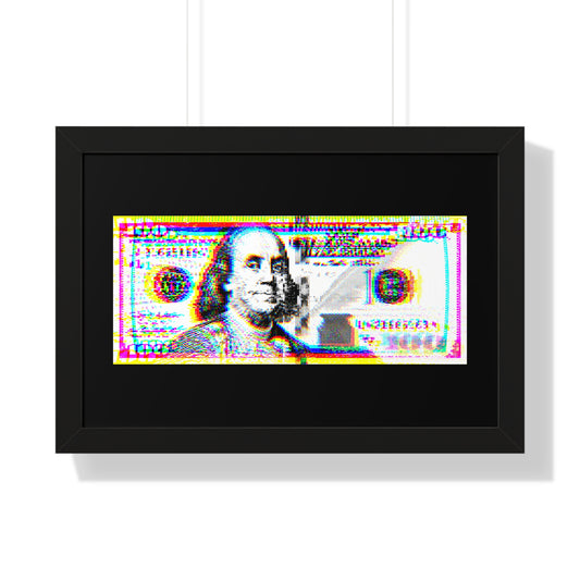 100 Dollars Bill - Neon Color Explosion - Framed Poster