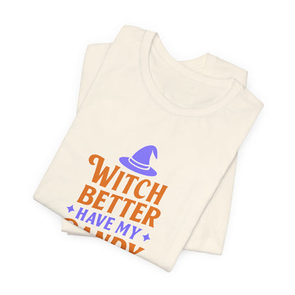 Halloween Witch Candy Tee, Funny Halloween Shirt, Unisex Halloween T-Shirt, Casual Fall Apparel, Trick or Treat Outfit