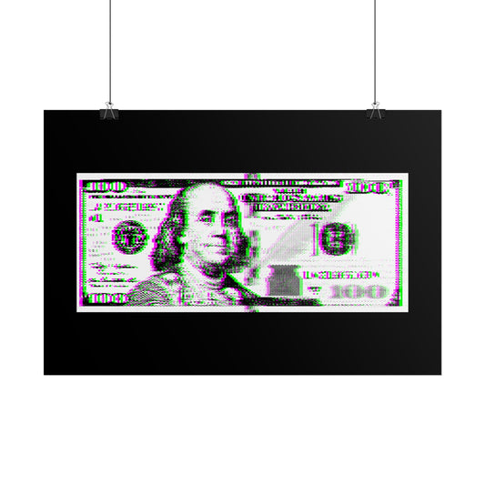 100 Dollars Bill - Green/Magenta Glitch - Poster