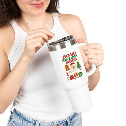 Festive Insulated Travel Mug, Ho Ho Ho-liday Mood, Christmas Coffee Cup, Travel Drinkware, Holiday Gift, Winter Mugs