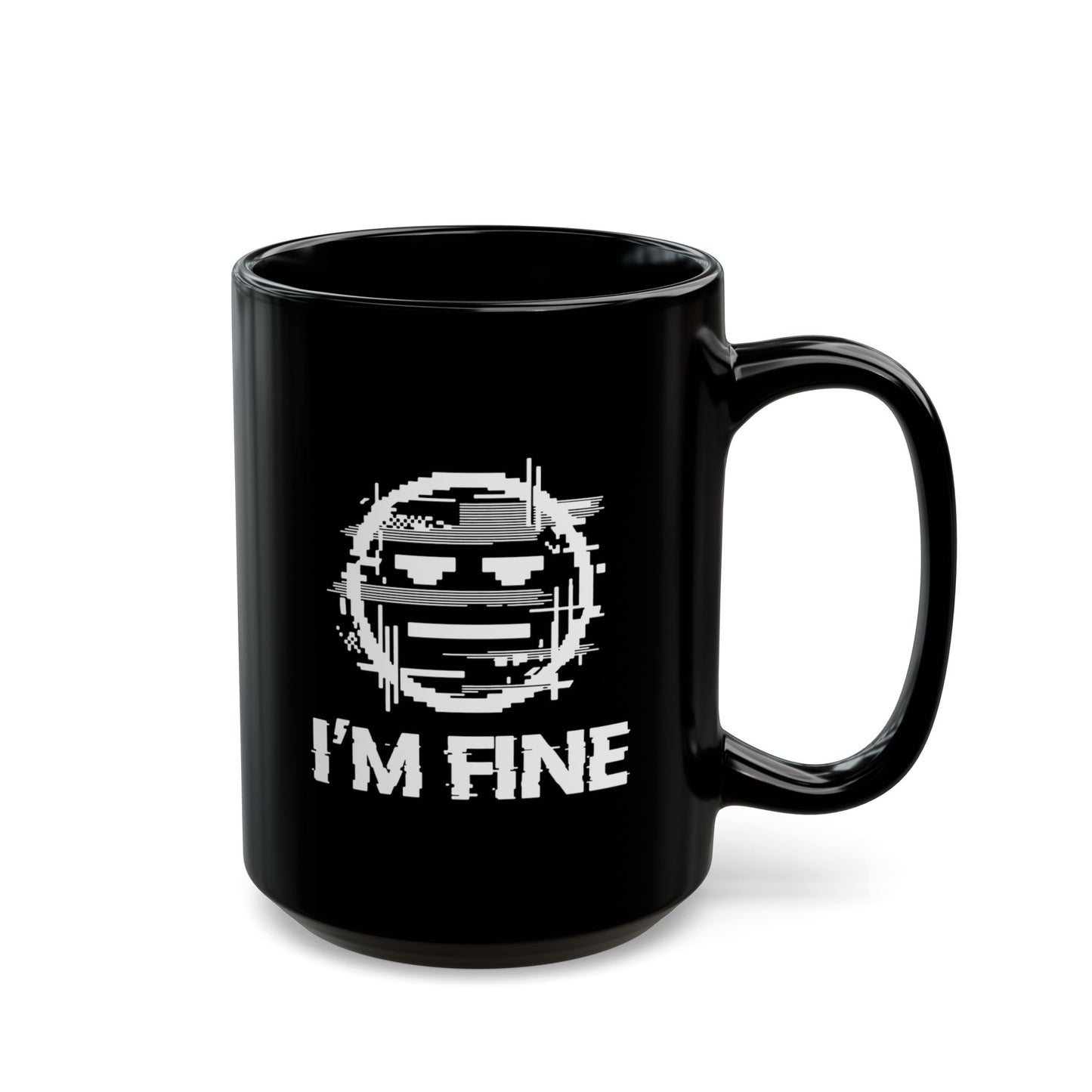 I’m Fine Glitched Smiley - Black Mug