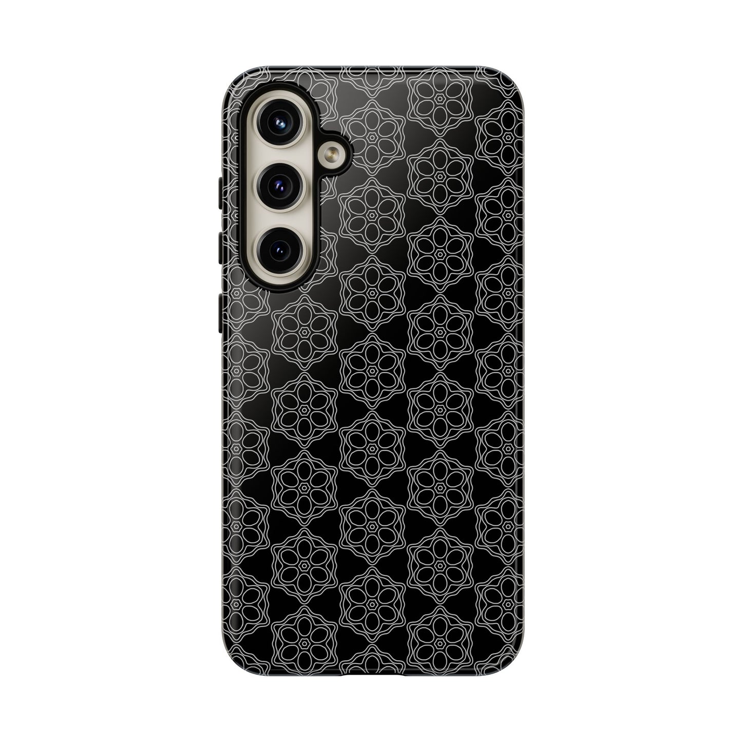 Geometric Pattern Phone Case, Dark Floral Case for Tough Protection, Stylish Smartphone Accessory, Gift for Tech Lovers, Trendy Mobile Cover