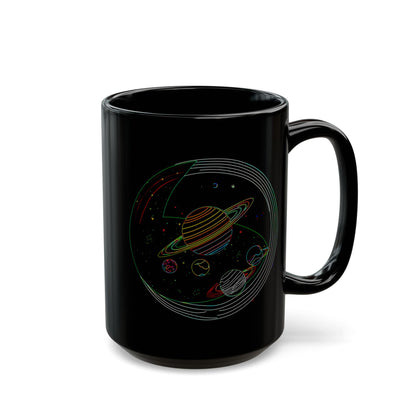 Cosmic Design Black Mug, Galactic Ceramic Coffee Cup for Space Lovers, Unique Gift for Astronomers, Birthday, Science Enthusiasts