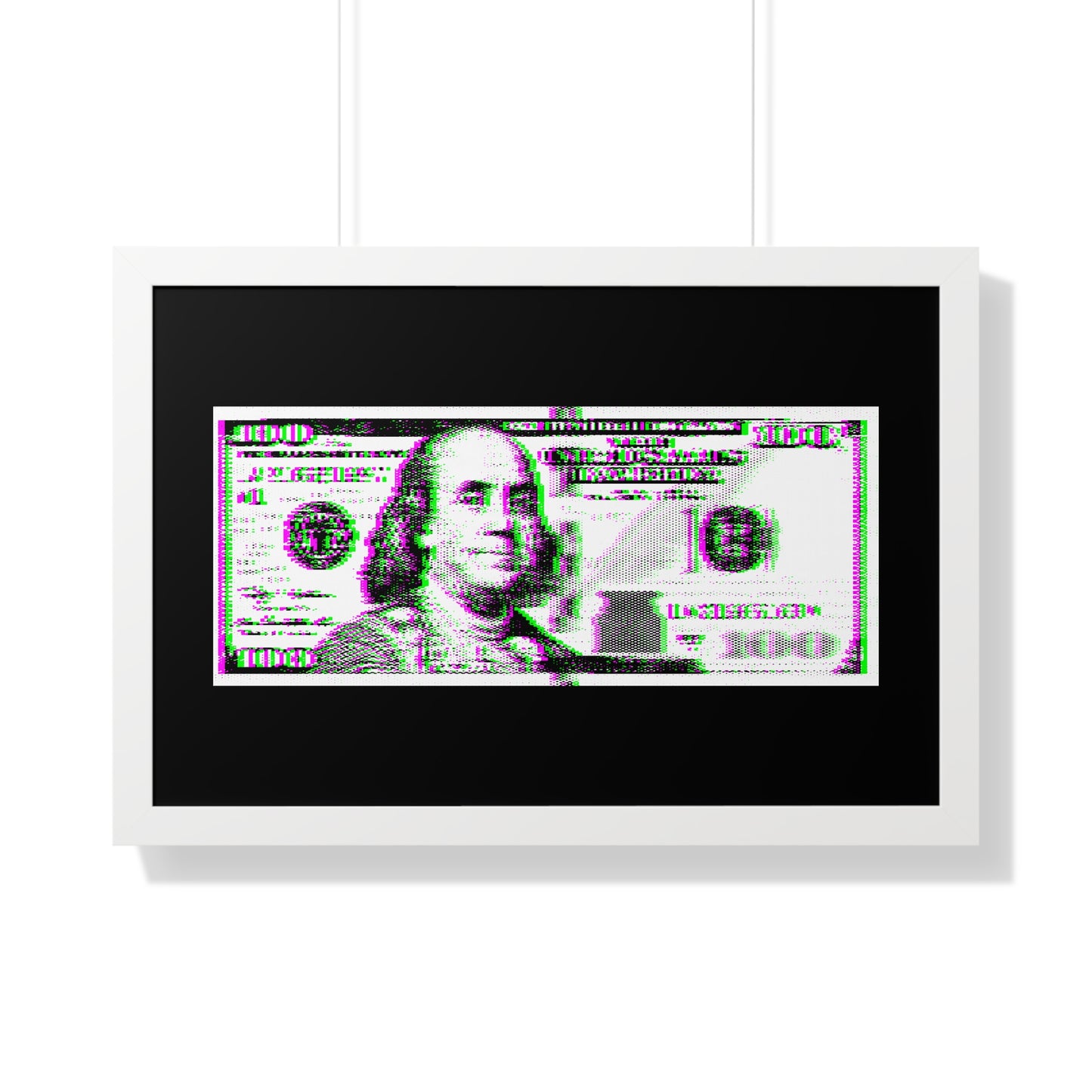 100 Dollars Bill - Green/Magenta Glitch - Framed Poster