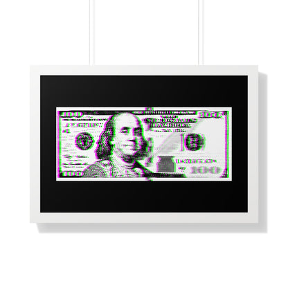 100 Dollars Bill - Green/Magenta Glitch - Framed Poster
