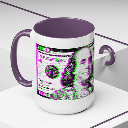 100 Dollars Bill - Green/Magenta Glitch - Color Accent Mug
