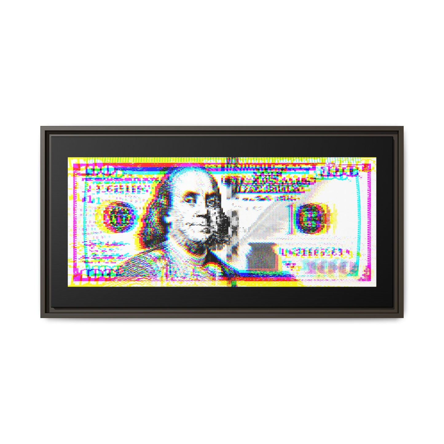 100 Dollars Bill - Neon Color Explosion - Framed Canvas