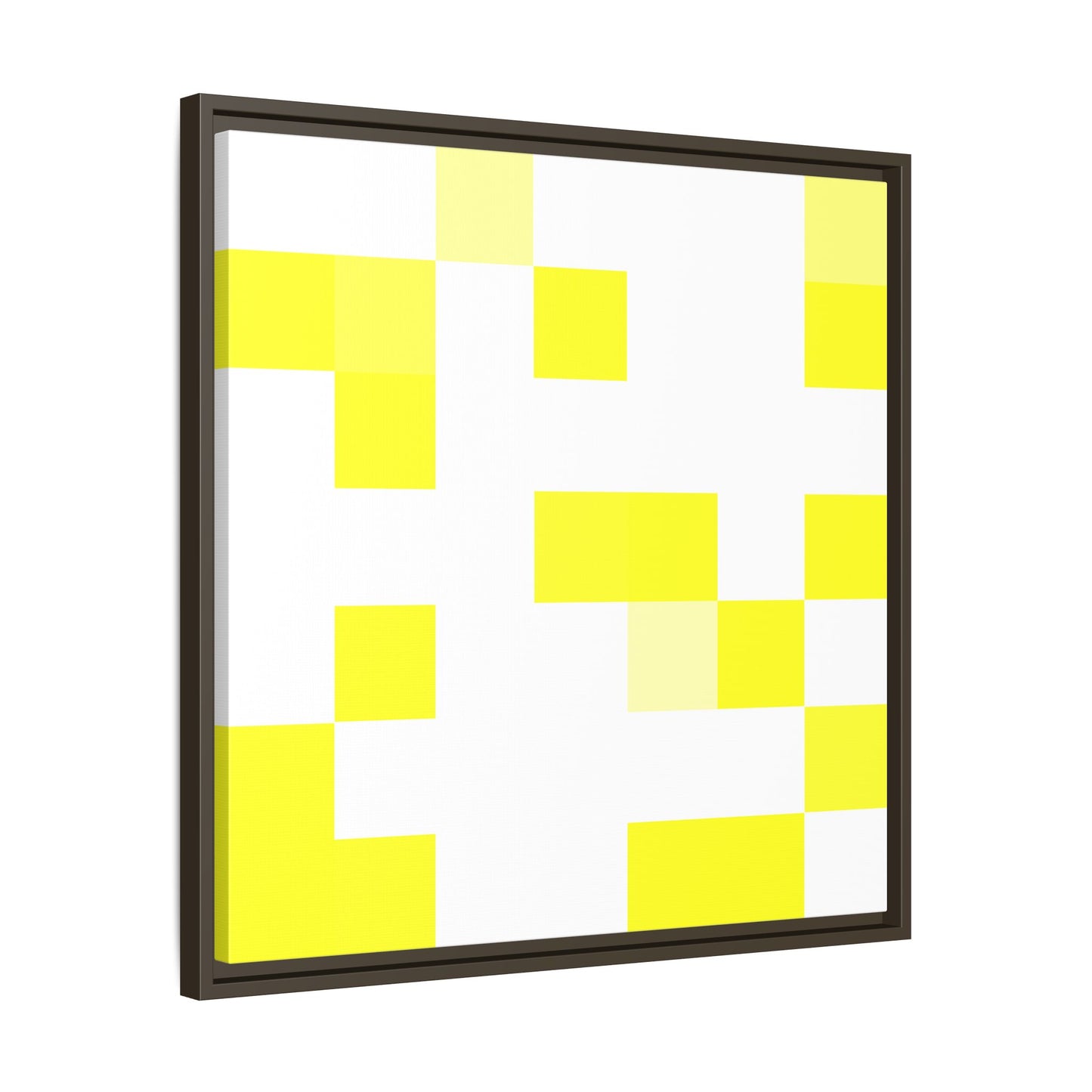 Yellow Pixel Grid - Framed Canvas