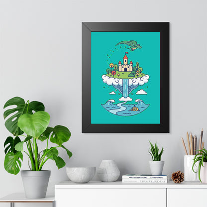 Floating Castle Dragon - Magical Fantasy Island - Framed Poster