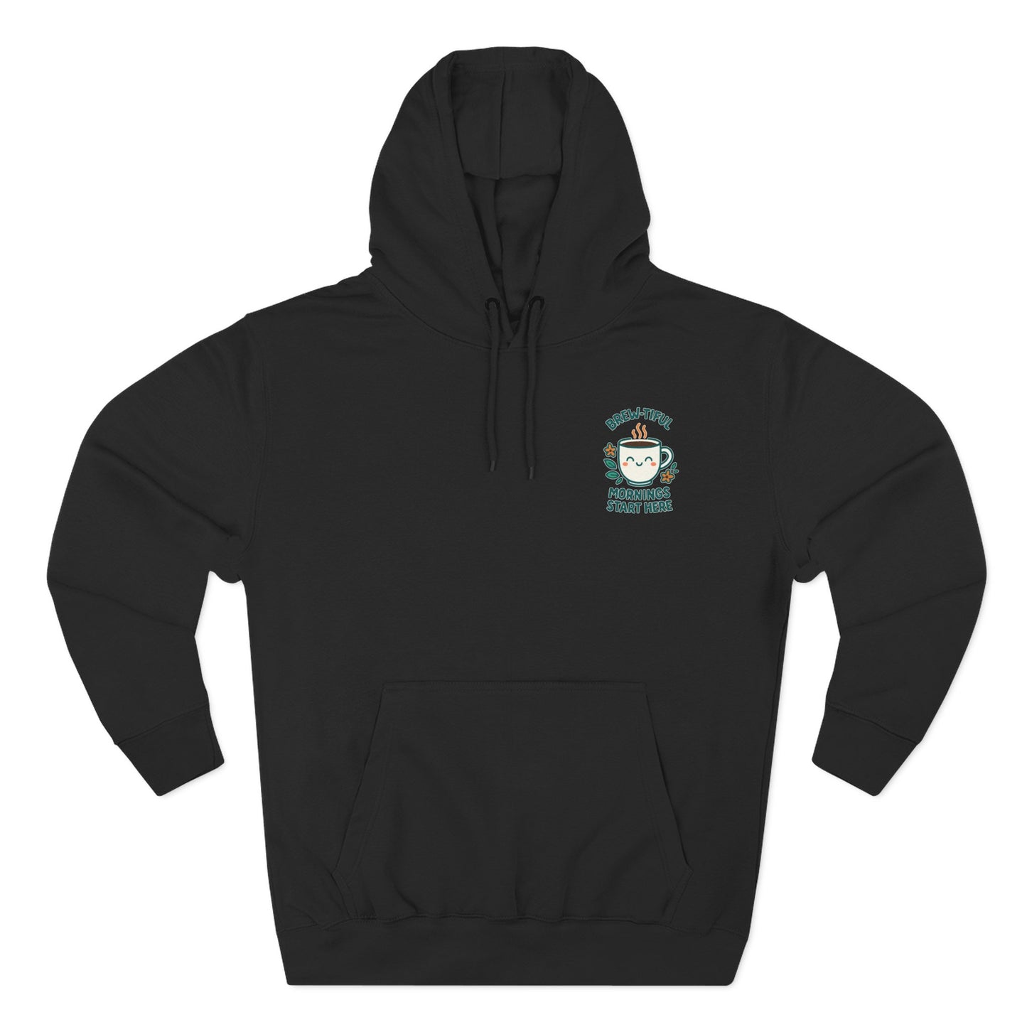 Brew-tiful Mornings Start Here, Cozy Three-Panel Fleece Hoodie, Perfect for Fall, Casual Outfit, Gift for Her, Layering Essential, Relaxed Style
