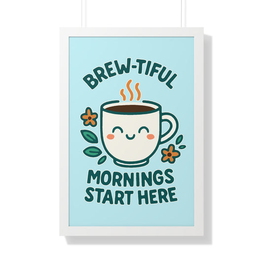 Cute Coffee Wall Art, Brew-tiful Mornings Poster, Kitchen Decor, Gift for Coffee Lovers, Floral Artwork, Home Office Print
