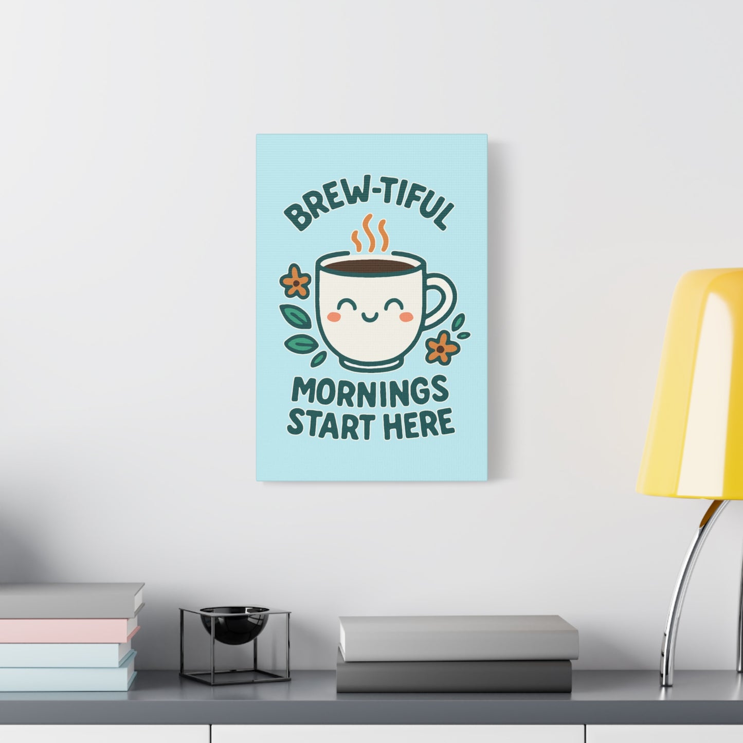 Canvas Wall Art, Brew-tiful Mornings Wall Decor, Coffee Lovers Gift, Kitchen Decoration, Cozy Home Art, Cute Canvas Print