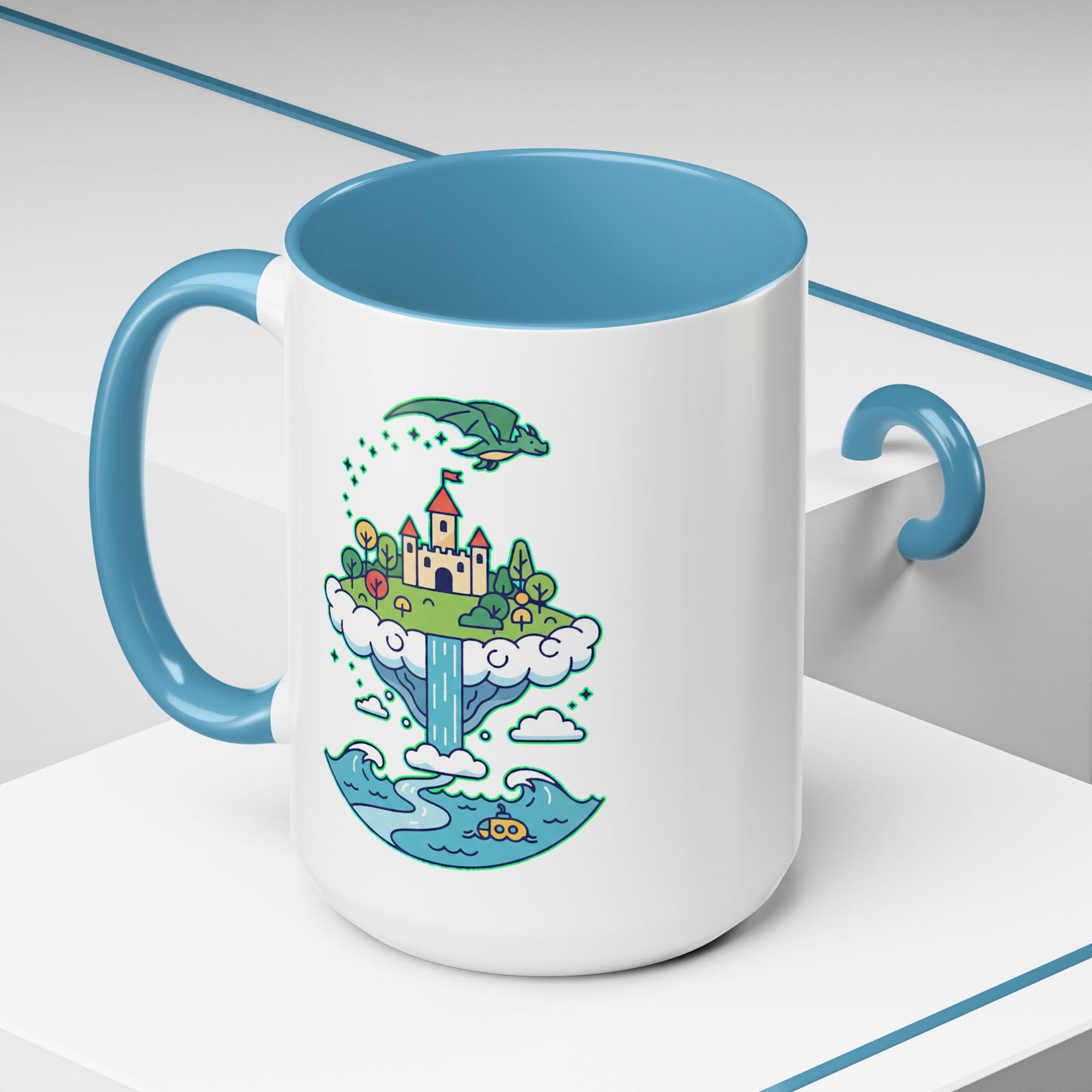 Floating Castle Dragon - Magical Fantasy Island - Color Accent Mug