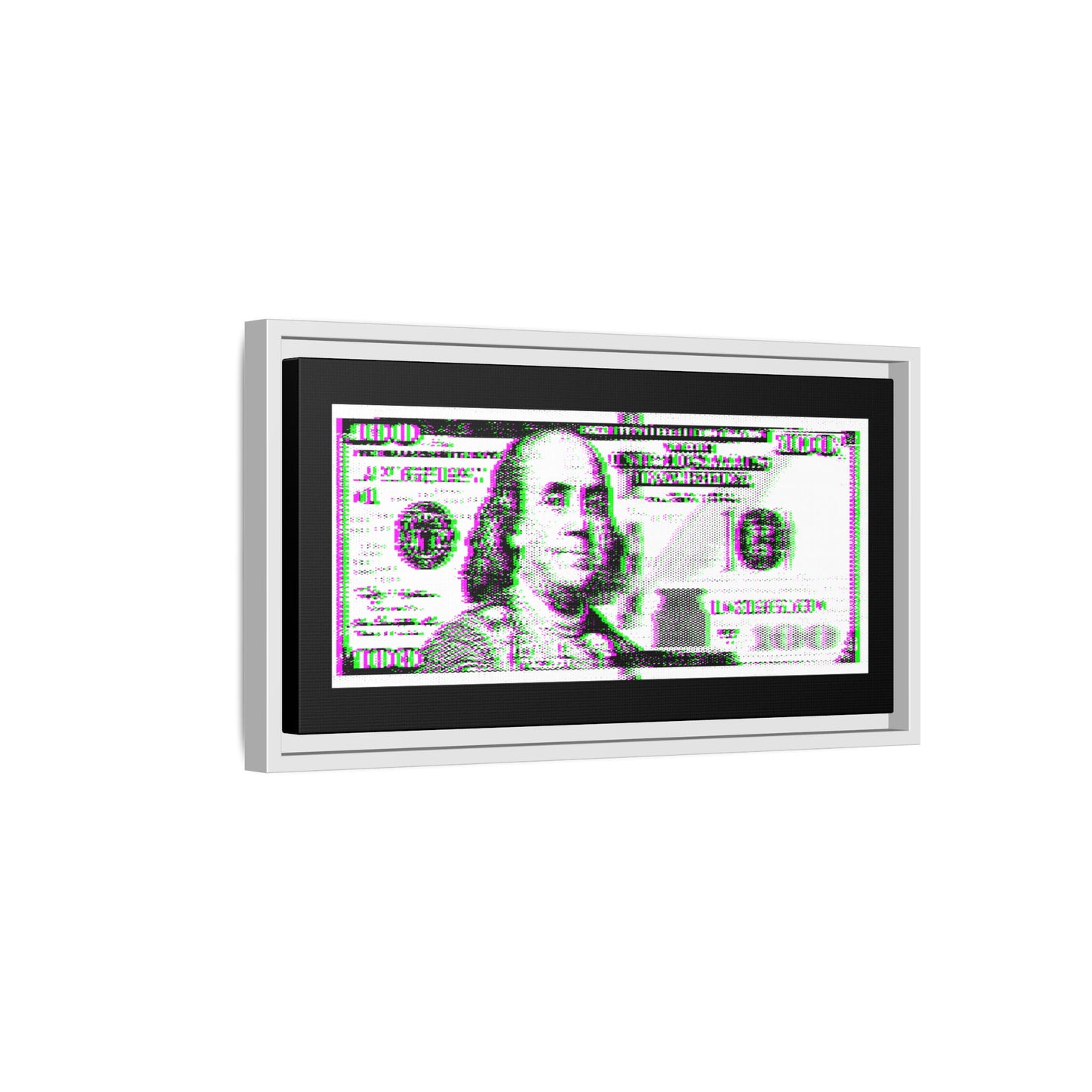 100 Dollars Bill - Green/Magenta Glitch - Framed Canvas