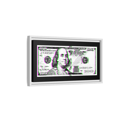 100 Dollars Bill - Green/Magenta Glitch - Framed Canvas