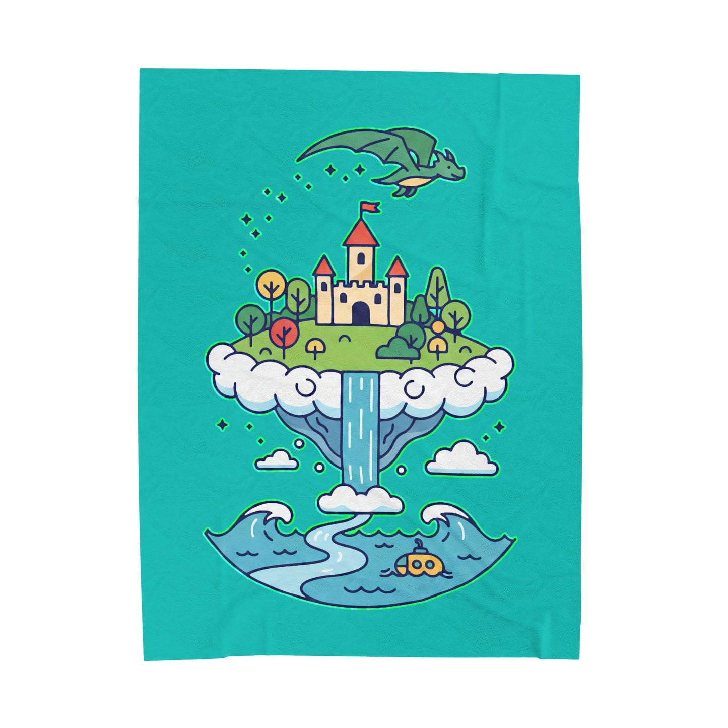 Floating Castle Dragon - Magical Fantasy Island - Plush Blanket