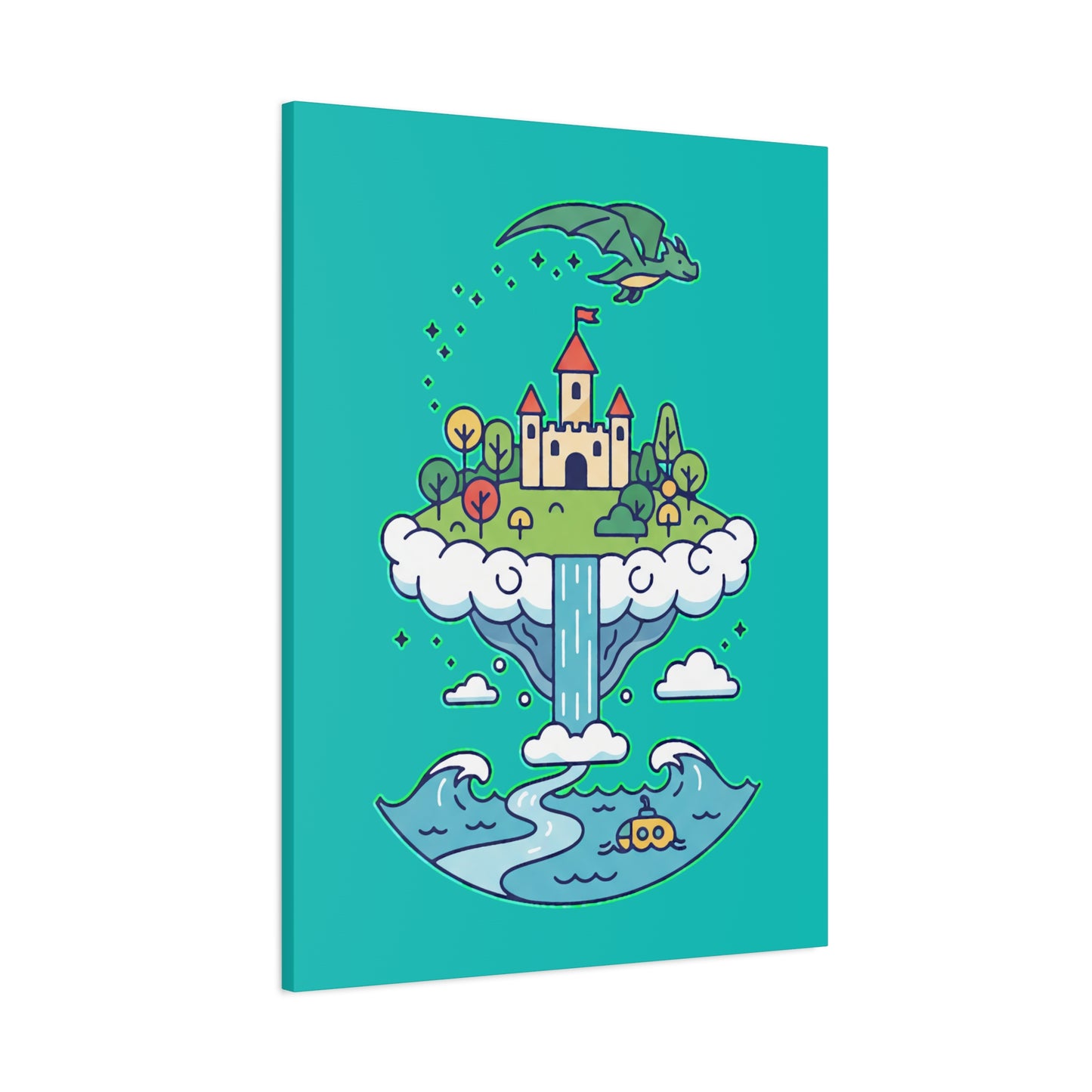 Floating Castle Dragon - Magical Fantasy Island - Canvas