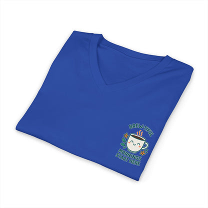 Brew-tiful Mornings Start Here - V-Neck Tee
