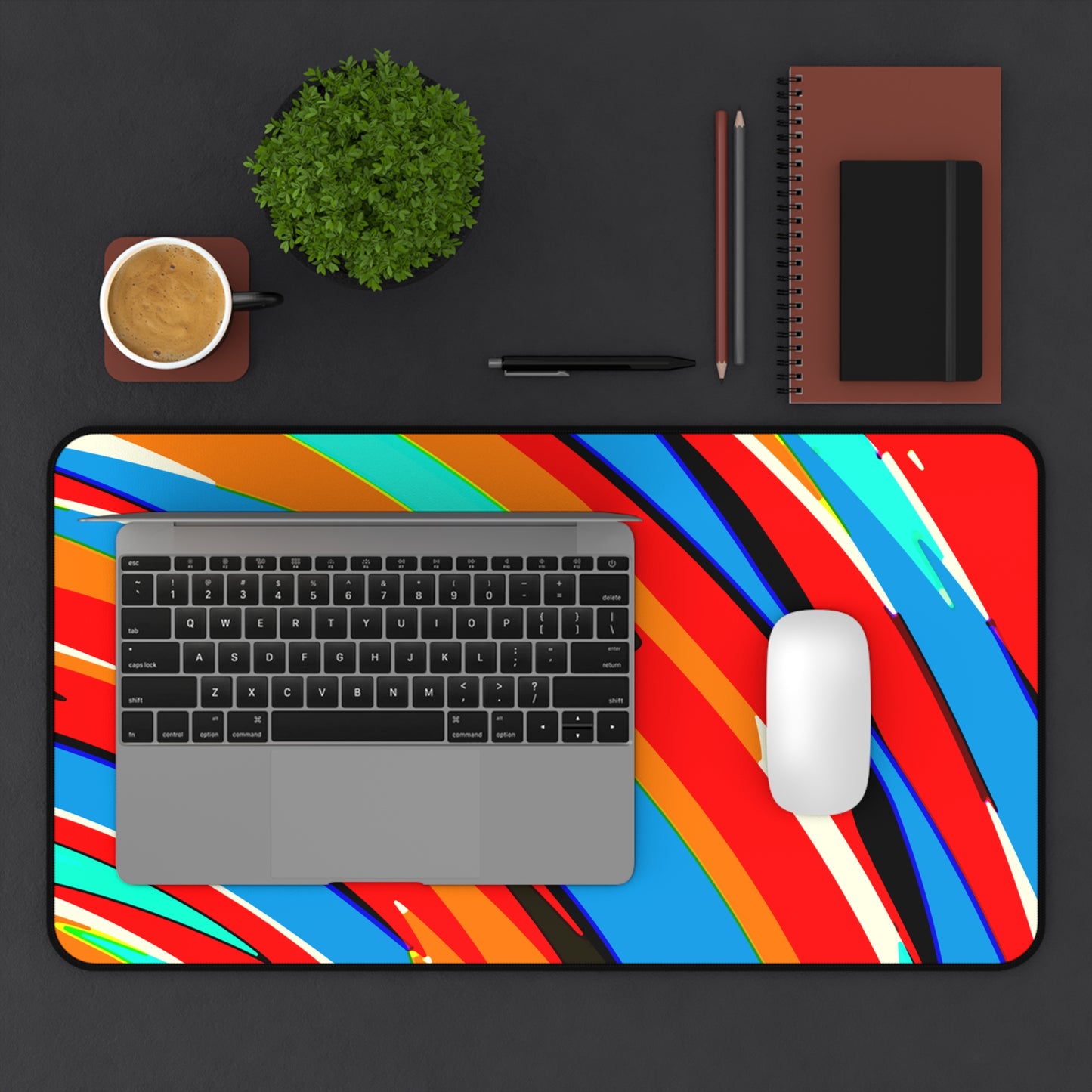 Abstract Rainbow Swirl Arc - Desk Mat