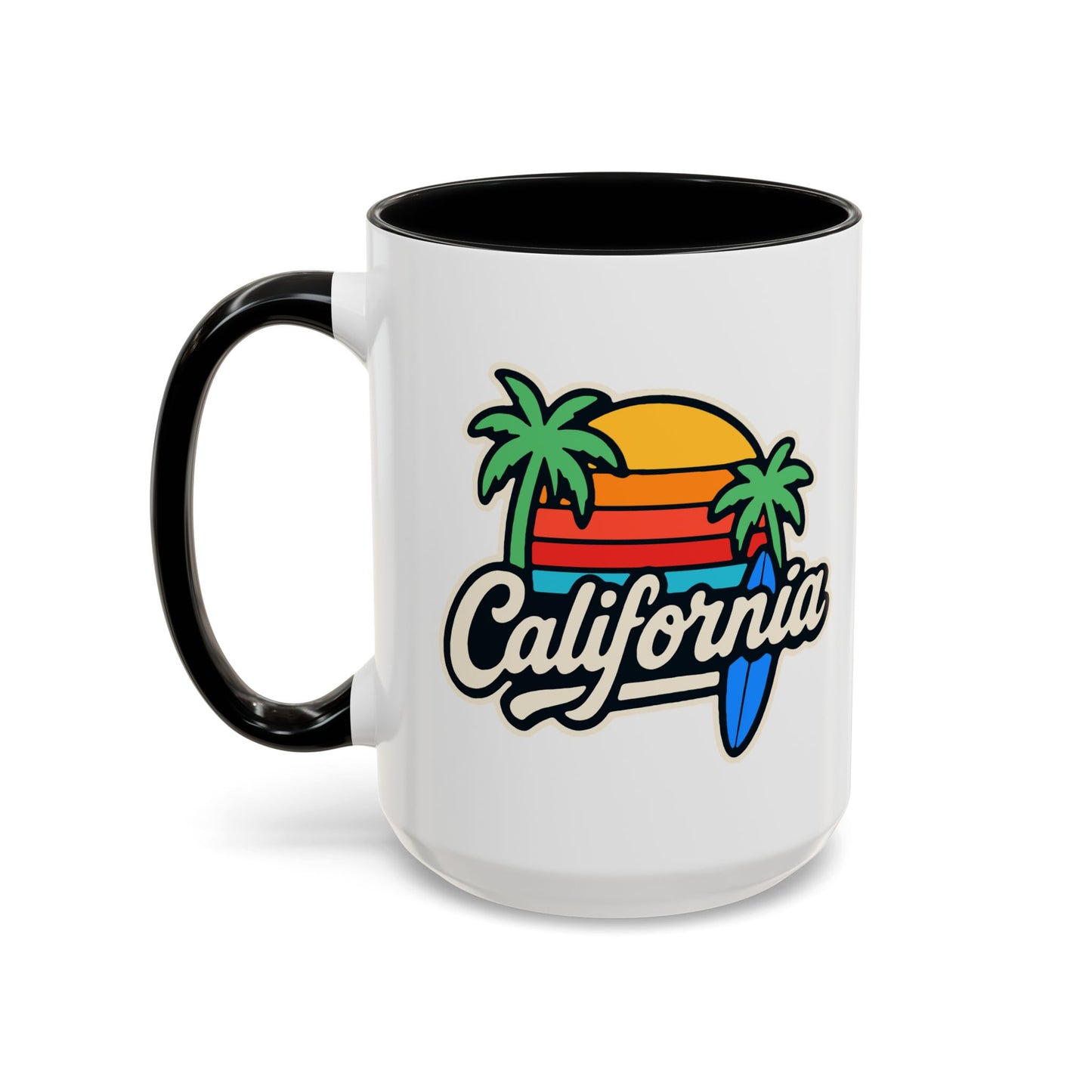 California Surf Vibes Accent Coffee Mug - Great for Beach Lovers, Gift for Surfers, Vacation Memento, Summer Collections, Retro Style