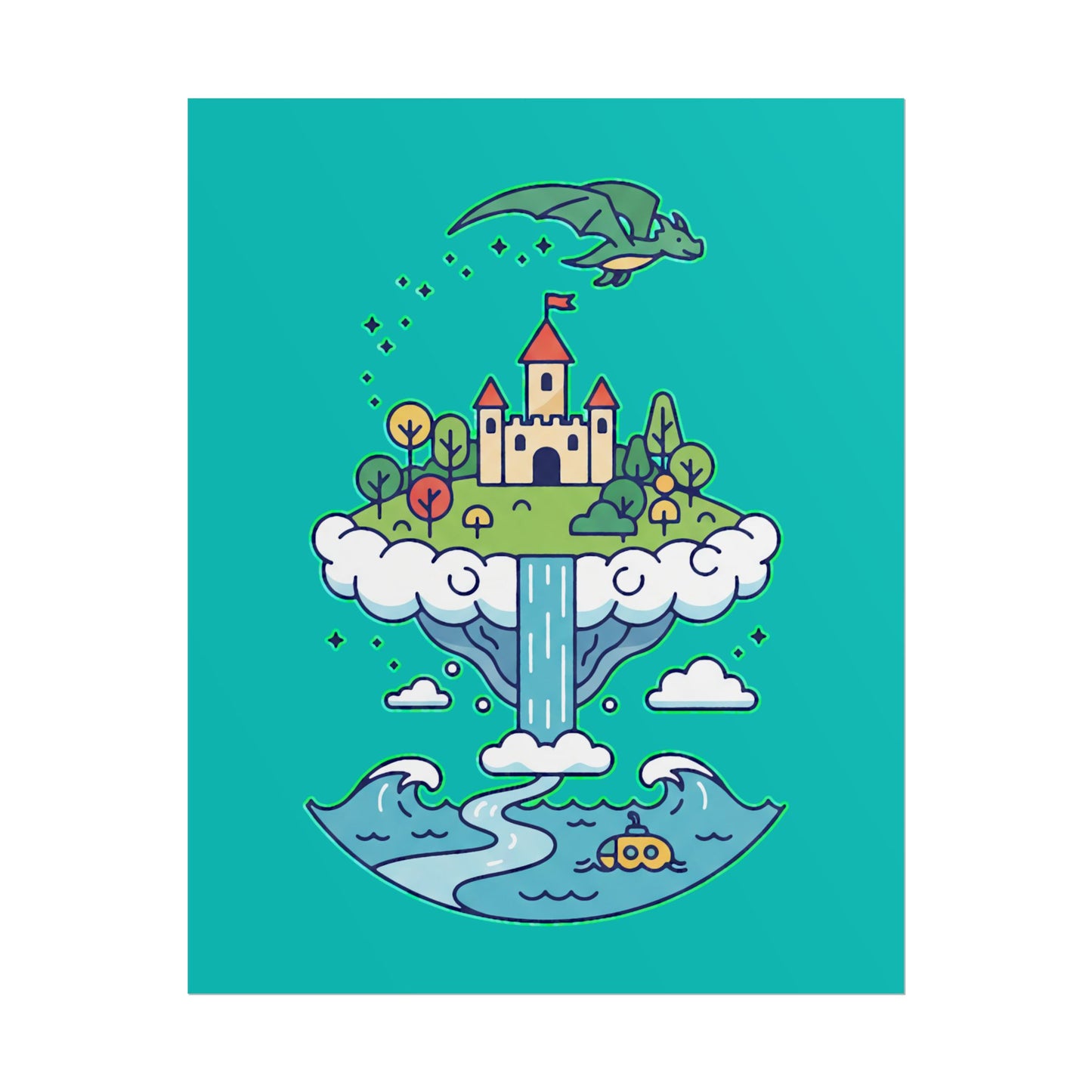 Floating Castle Dragon - Magical Fantasy Island - Poster