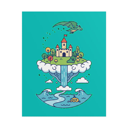 Floating Castle Dragon - Magical Fantasy Island - Poster