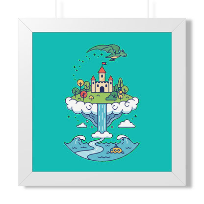 Floating Castle Dragon - Magical Fantasy Island - Framed Poster