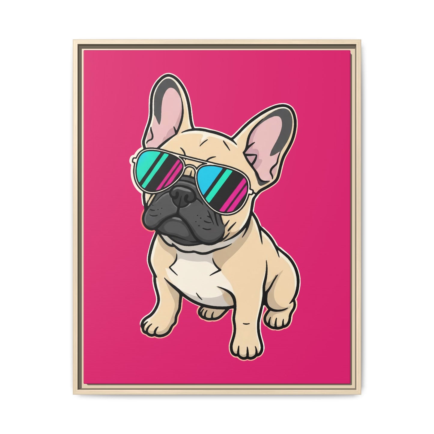 French Bulldog with Sunglasses - Framed Canvas