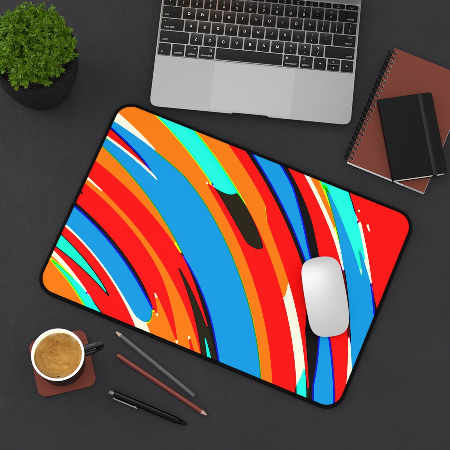 Abstract Rainbow Swirl Arc - Desk Mat