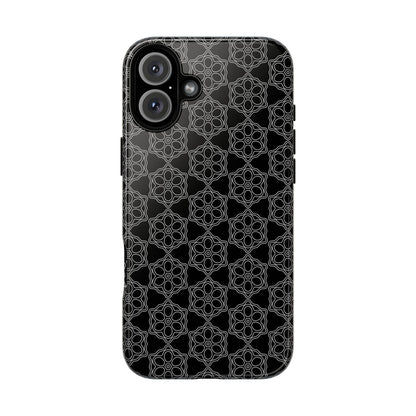 Geometric Pattern Phone Case, Dark Floral Case for Tough Protection, Stylish Smartphone Accessory, Gift for Tech Lovers, Trendy Mobile Cover
