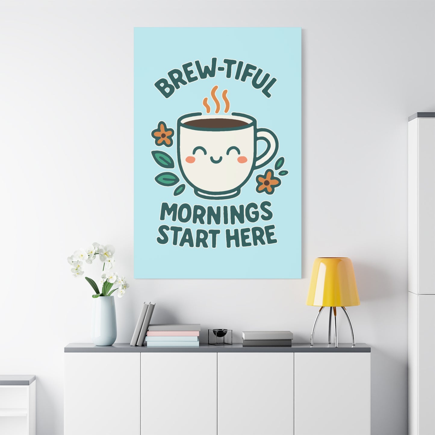 Brew-tiful Mornings Start Here - Canvas
