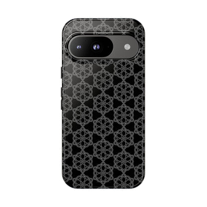 Geometric Pattern Phone Case, Dark Floral Case for Tough Protection, Stylish Smartphone Accessory, Gift for Tech Lovers, Trendy Mobile Cover