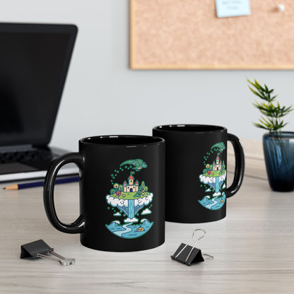 Floating Castle Dragon - Magical Fantasy Island - Black Mug