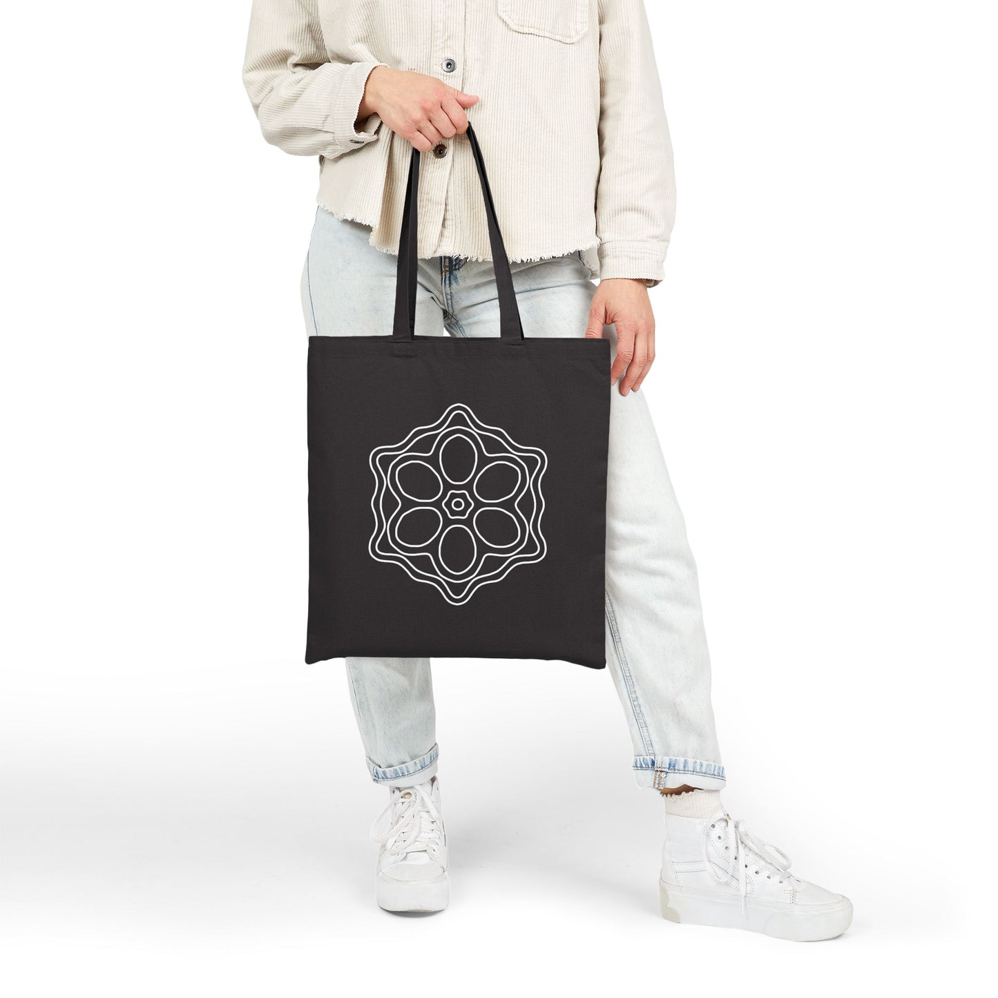 Hand-Drawn Floral Cotton Canvas Tote Bag, Eco-Friendly Shopping Bag, Reusable Grocery Tote, Gift for Garden Lovers, Sustainable Style