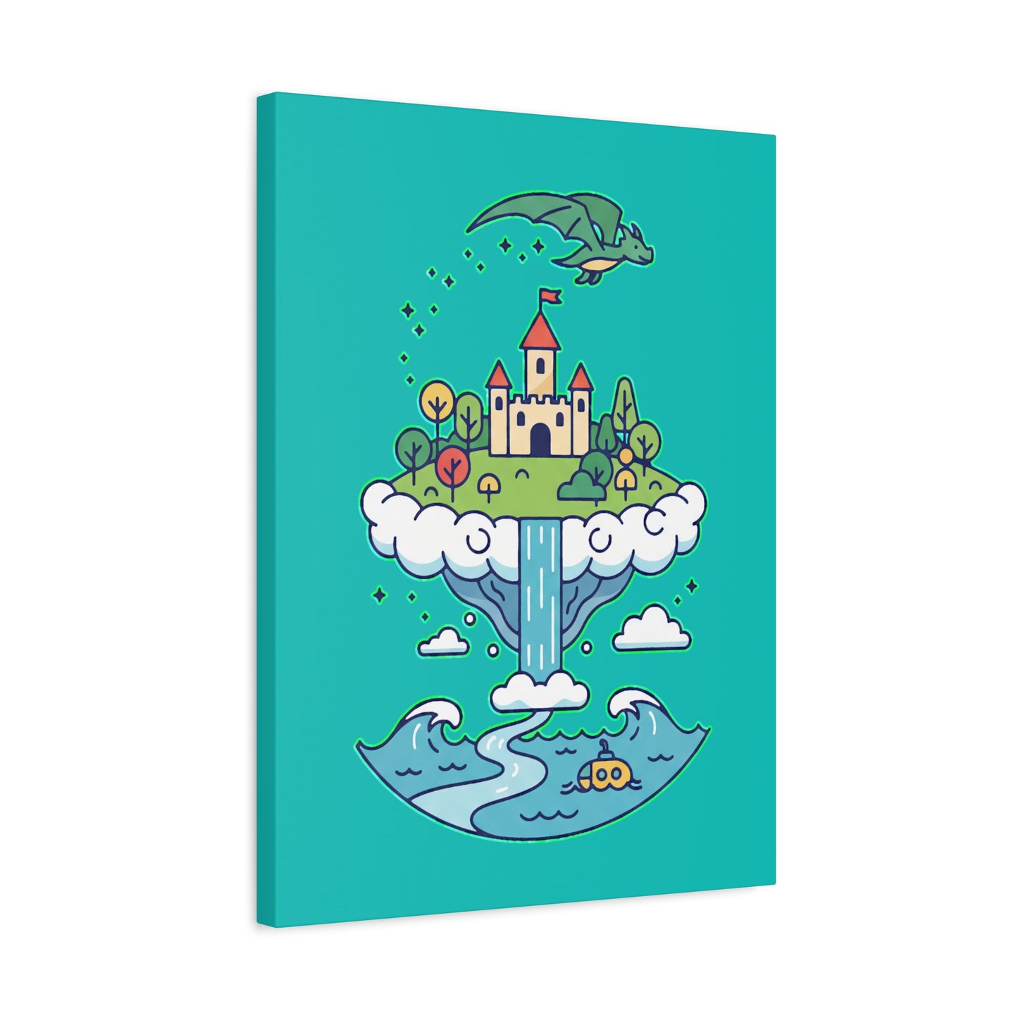 Floating Castle Dragon - Magical Fantasy Island - Canvas