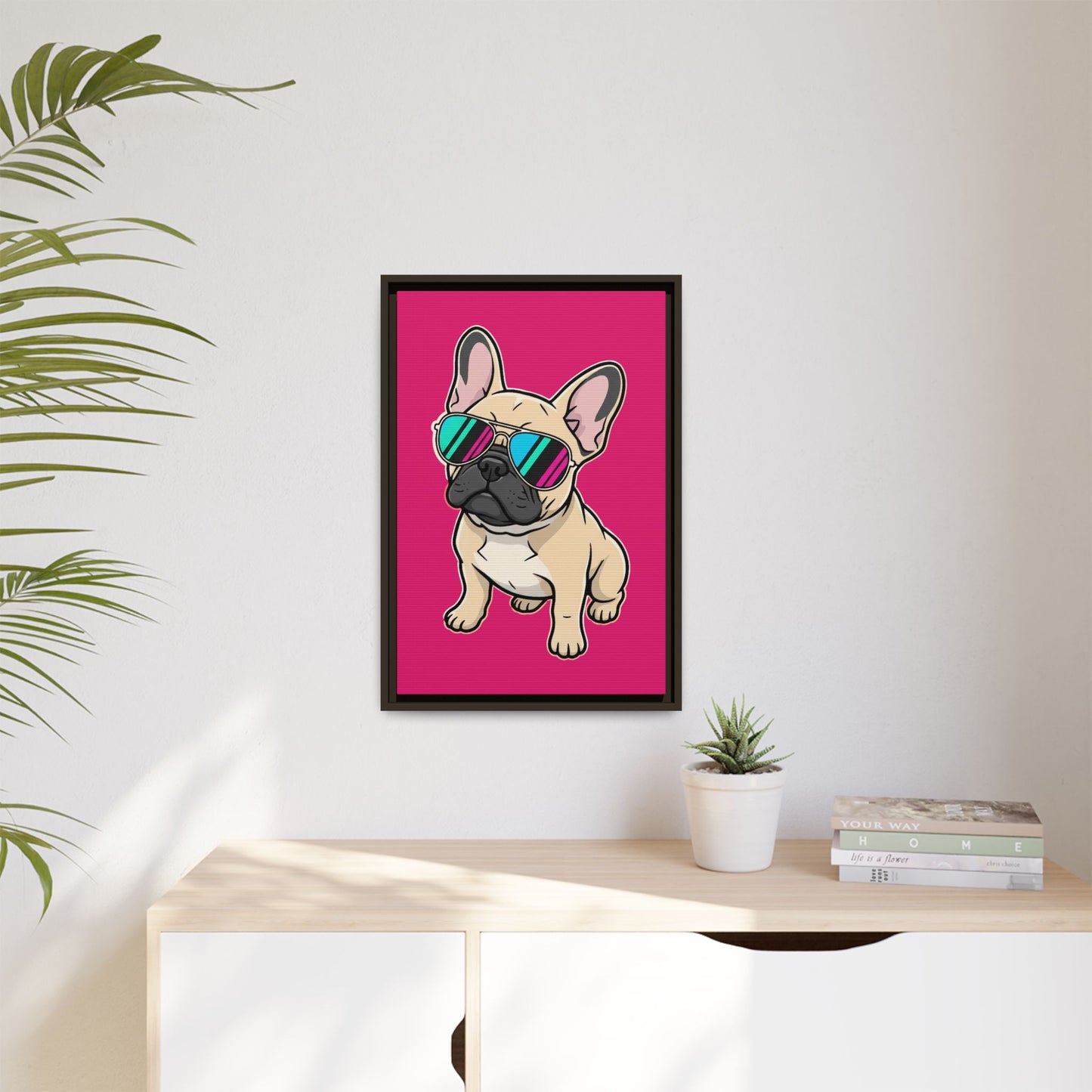 French Bulldog with Sunglasses - Framed Canvas