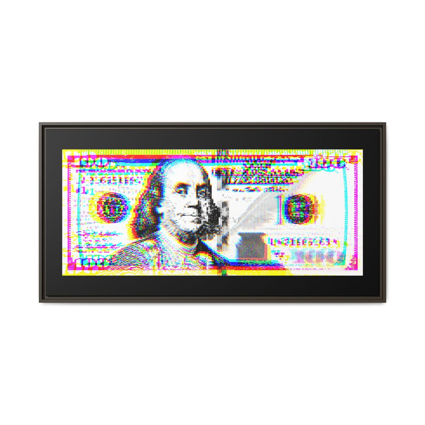 100 Dollars Bill - Neon Color Explosion - Framed Canvas