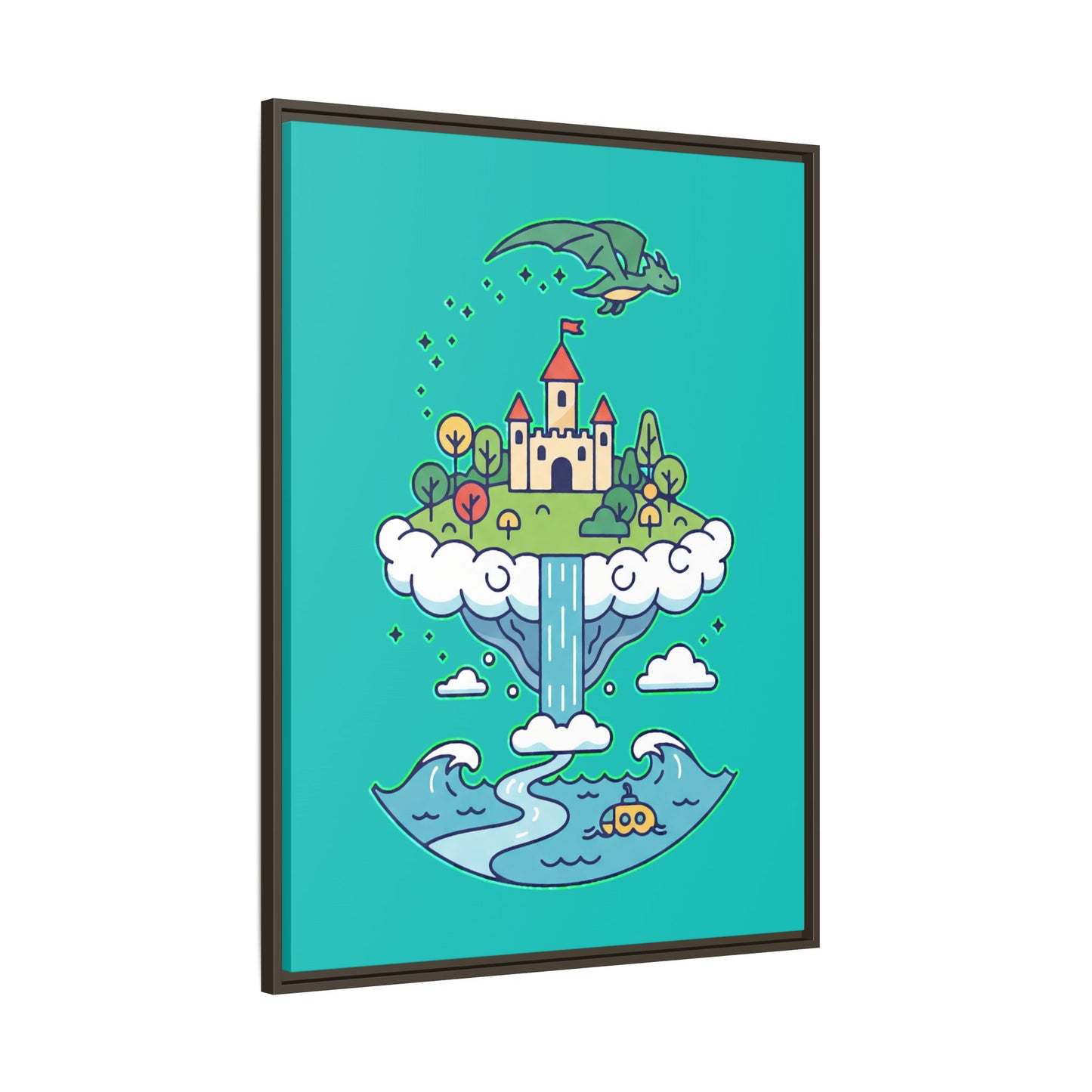 Floating Castle Dragon - Magical Fantasy Island - Framed Canvas