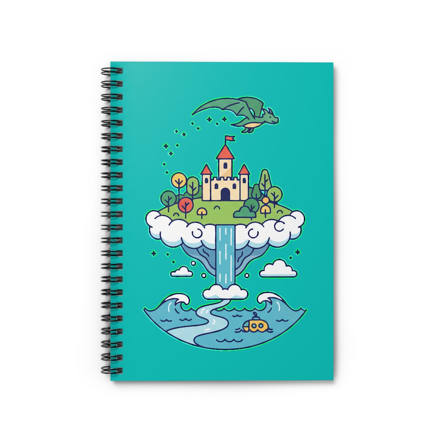 Floating Castle Dragon - Magical Fantasy Island - Spiral Notebook